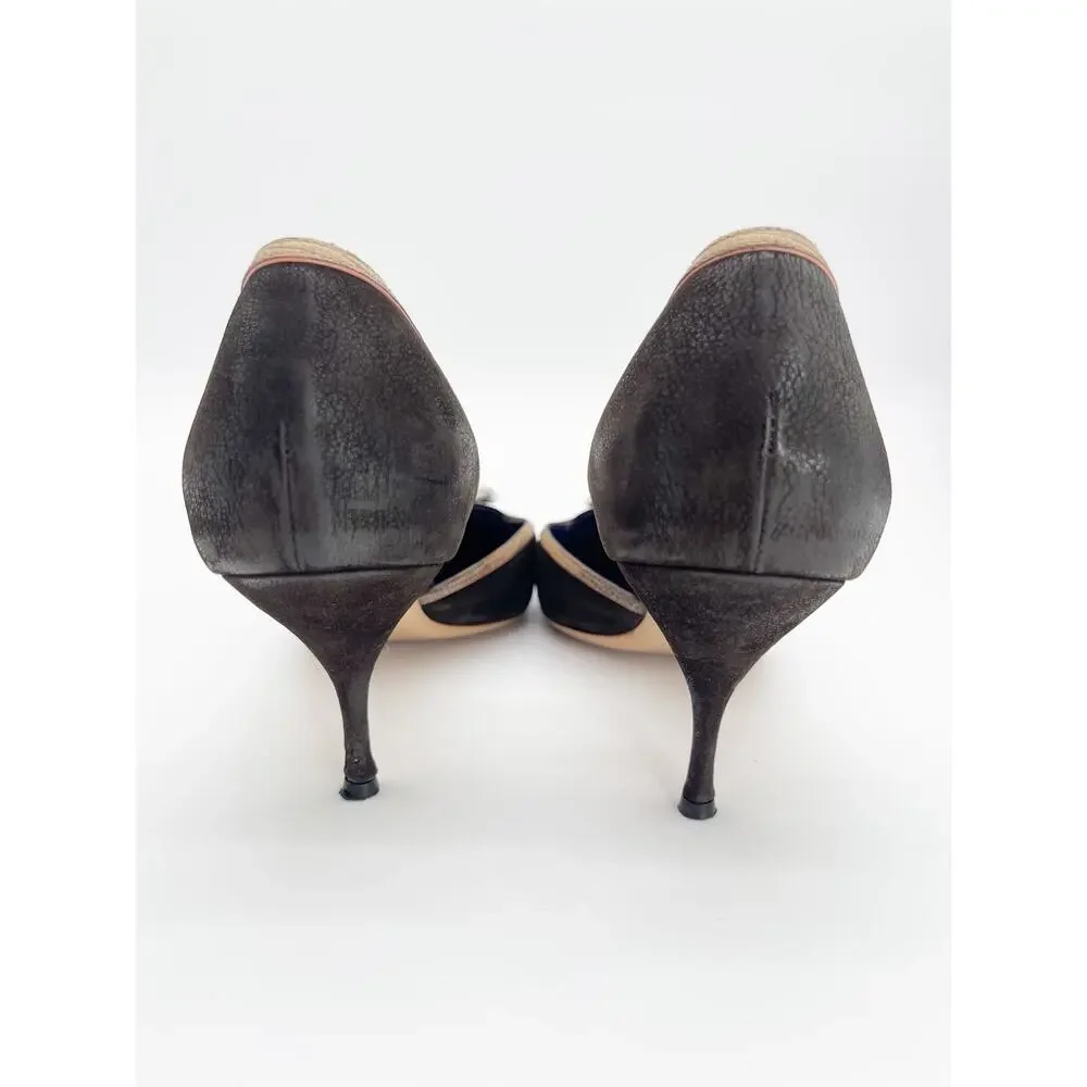 Prada Vintage Dark Brown Camel Nubuck Leather Buckle D'Orsay Pumps Heels IT 39.5